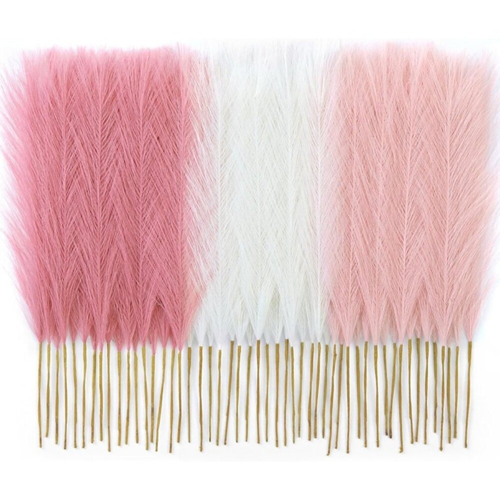 New 50pcs Pampas Grass 17in Blush Pink Artificial Fluffy Home Party Wall Decor